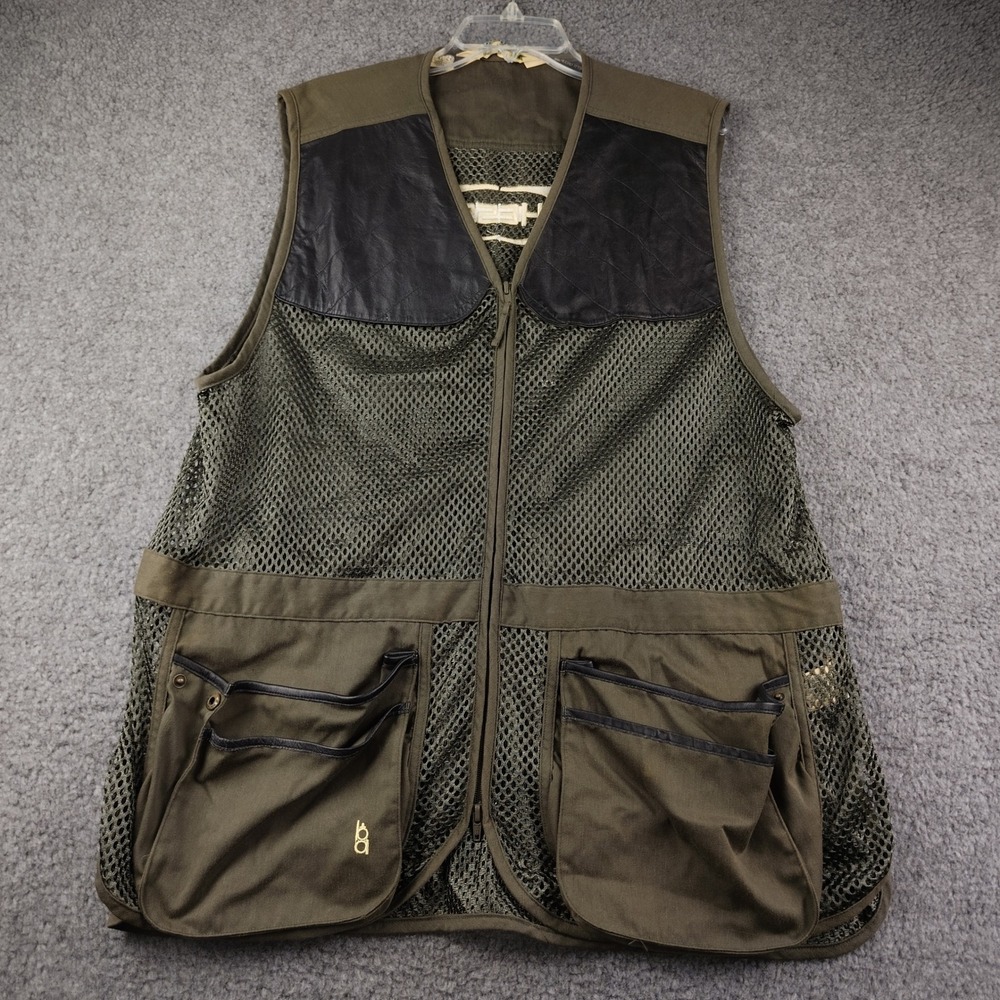 Bob Allen Shooting Vest Mens XL Green Mesh Leather Trim Trap Skeet Hunting HESS